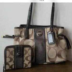 SIGNATURE STRIPE MINI CARRYALL (COACH F22907)